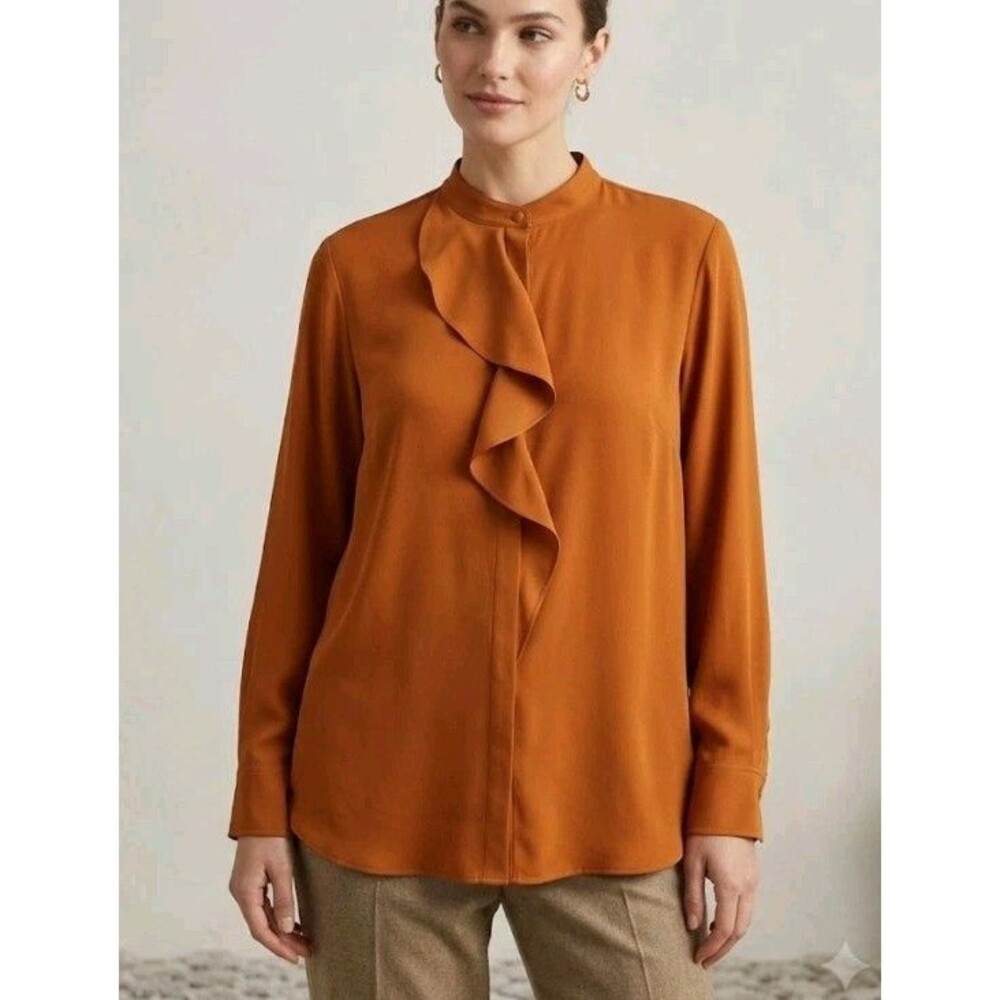 Lauren Ralph Lauren Georgette Ruffle Trim Long Sleeve Black Label 3X New $165